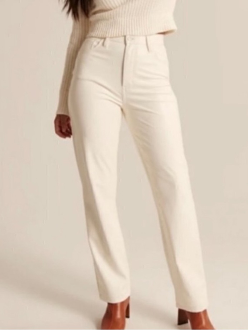abercrombie & fitch the 90s straight ultra high rise faux leather jeans
